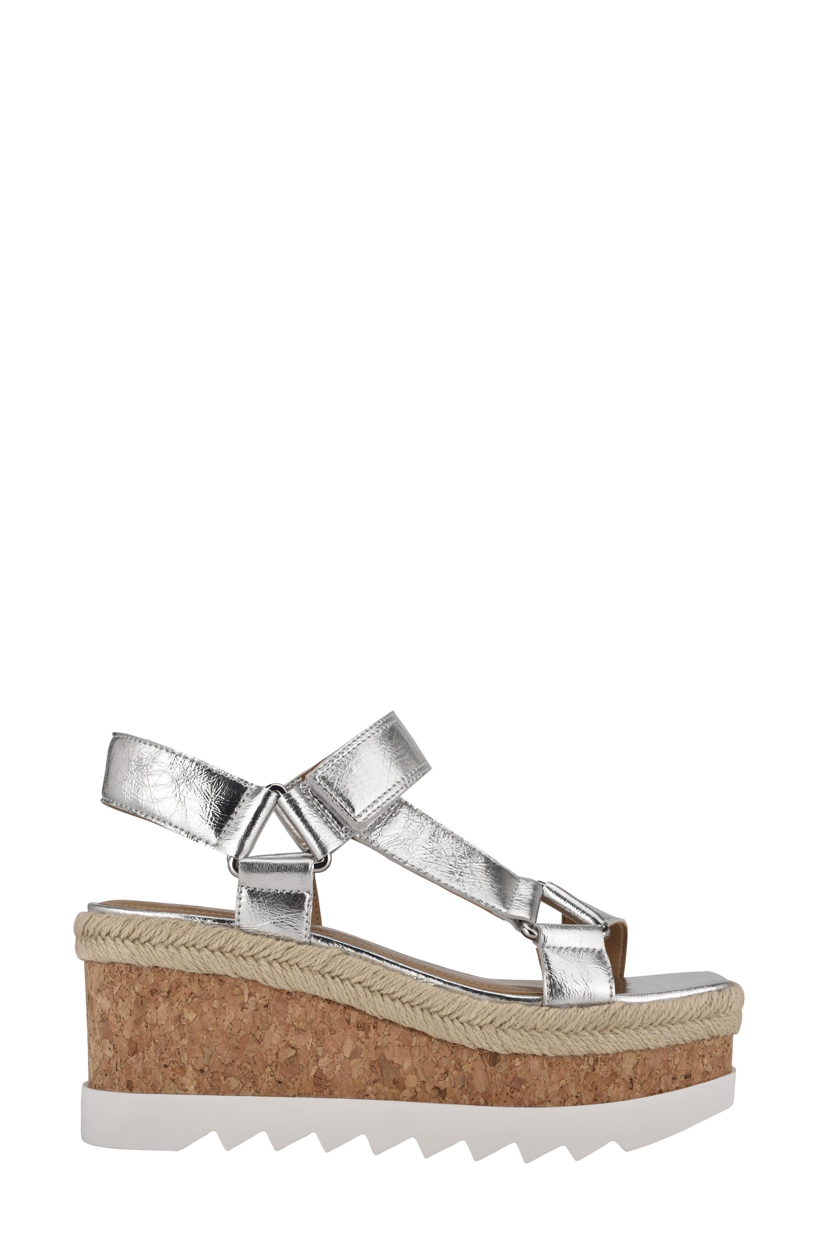 Gylian Platform Wedge Sandal, Alternate, color, SILVER LEATHER