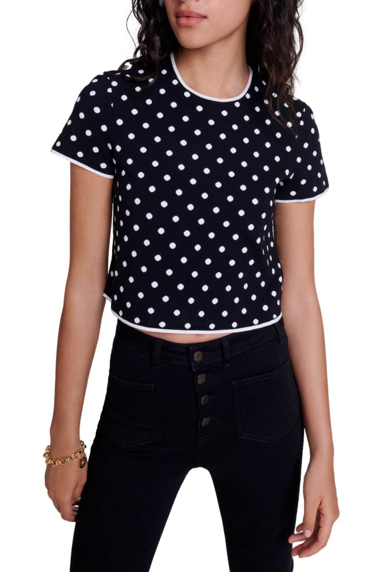Fancy knit top, Main, color, Black / white