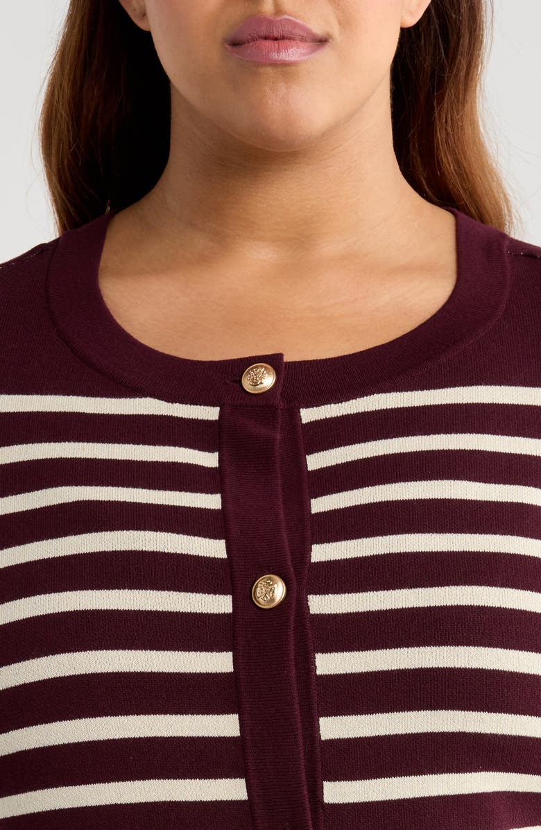 Tahari ASL Stripe Cardigan, Alternate, color, Plum Vanilla