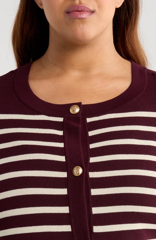 Tahari Asl Stripe Cardigan In Burgundy