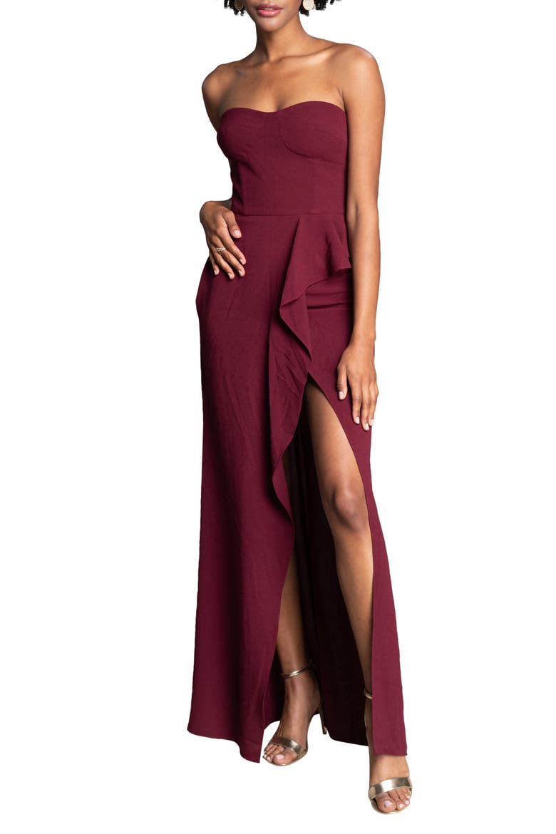 Kai Strapless Gown, Main, color, BURGUNDY