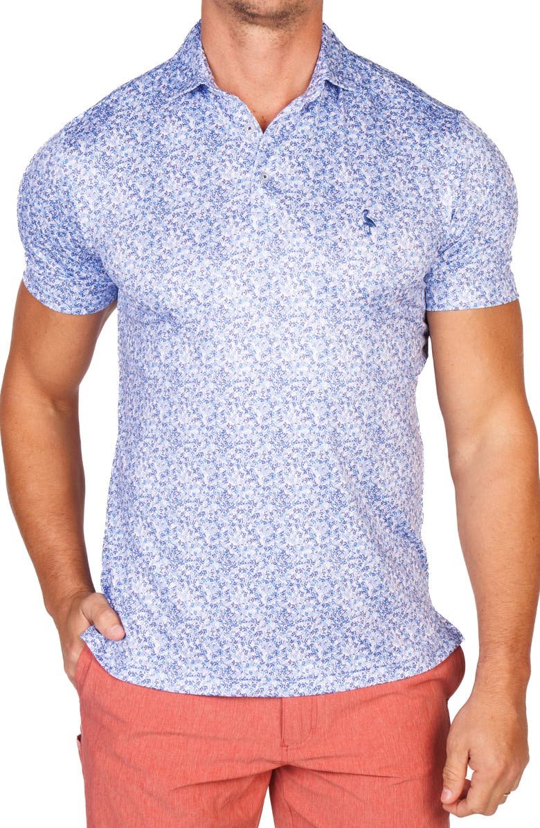 TailorByrd Blue Petals Performance Golf Polo, Alternate, color, Blue