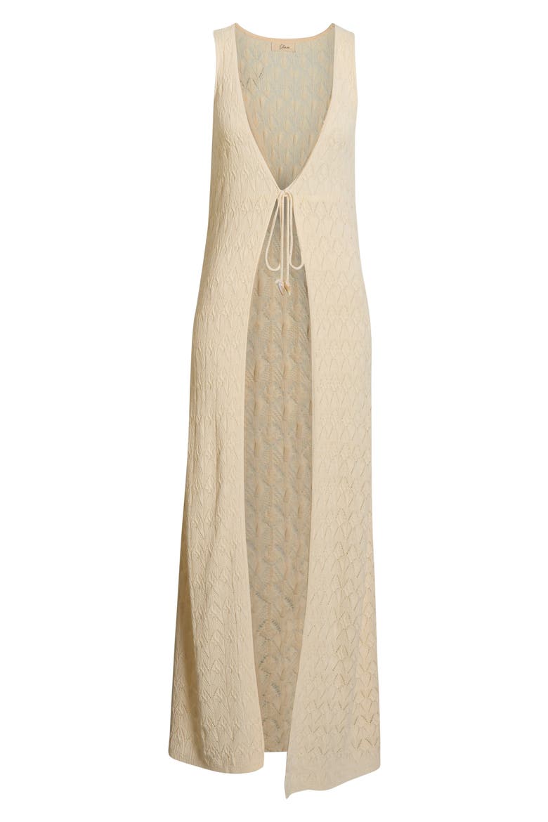 Sleeveless Tie Front Pointelle Cover-Up, Alternate, color, NATURAL