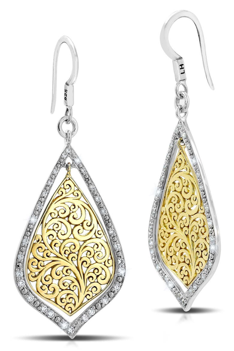 18K Gold Plate Sterling Silver Diamond Pavé Drop Earrings - 0.62 ctw, Main, color, GOLD/ SILVER