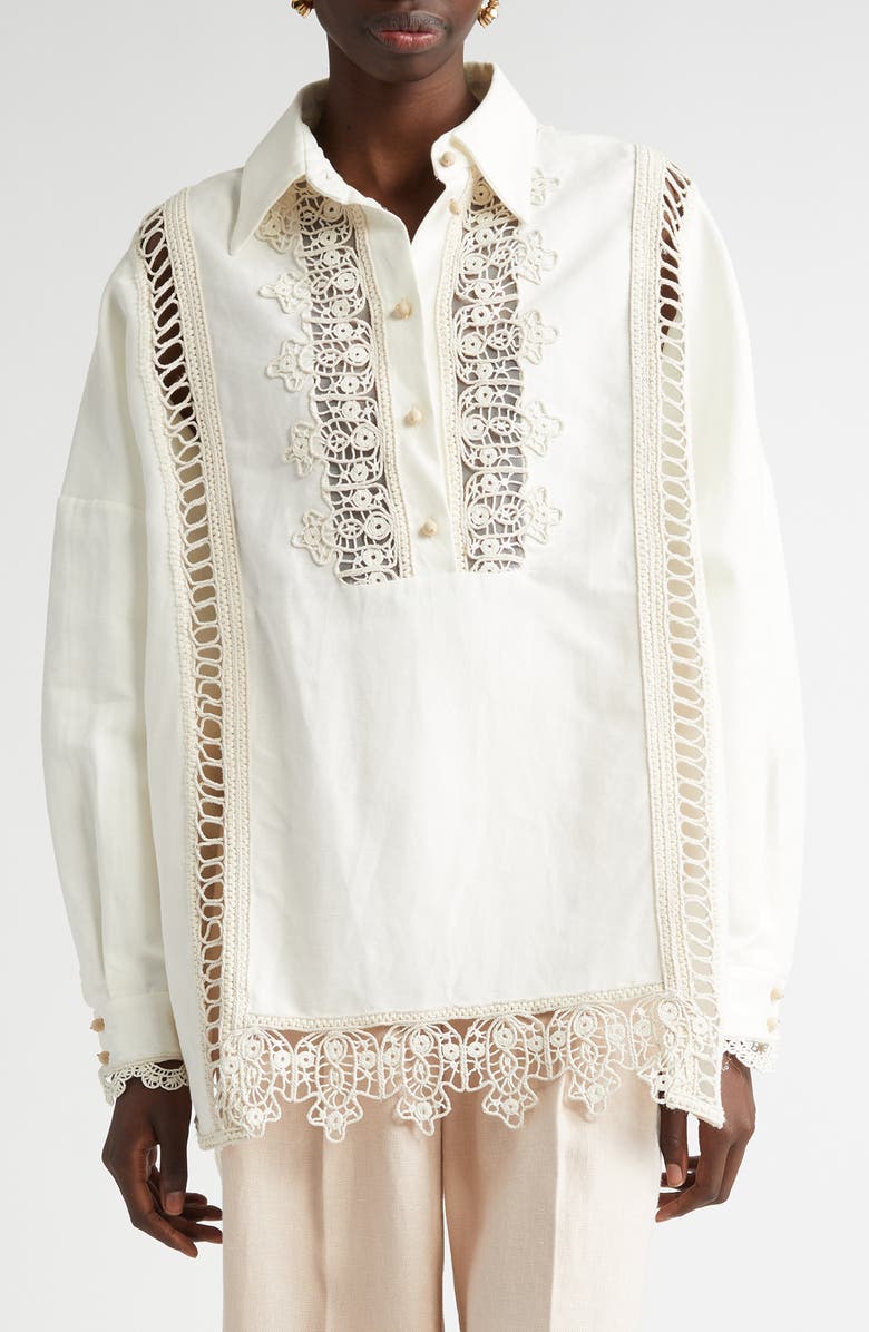 Macramé Lace Trim Linen Shirt