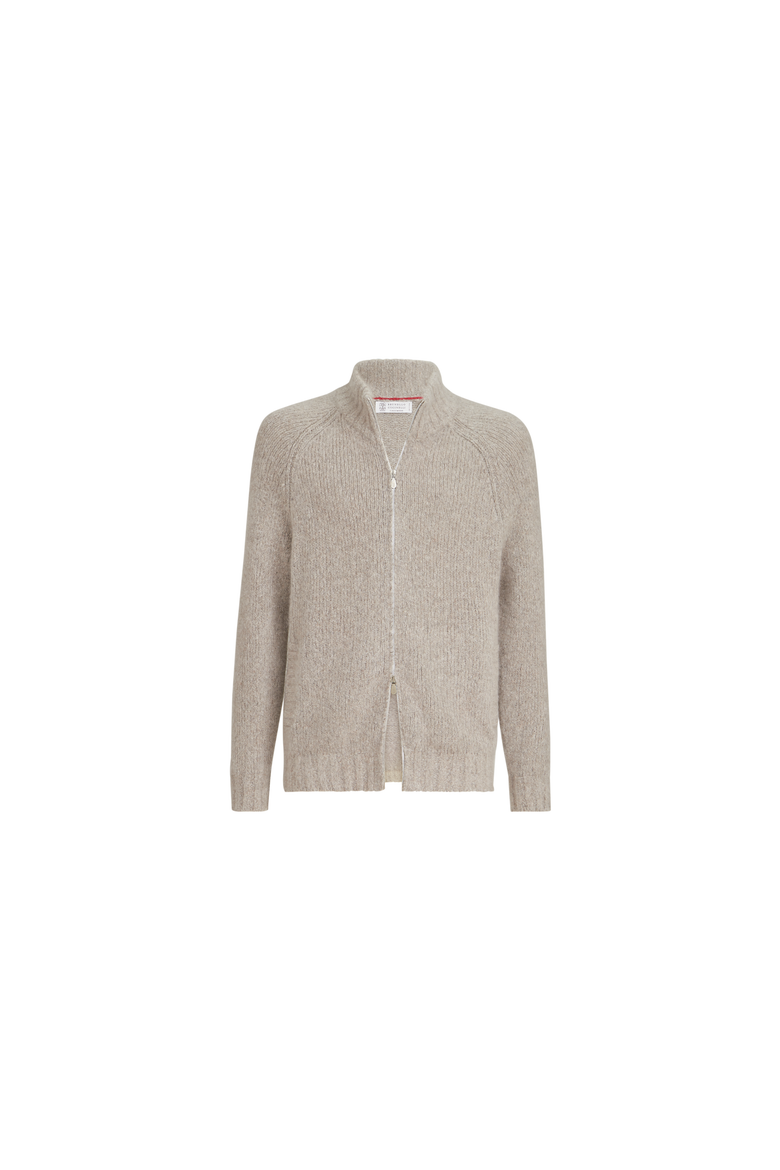 Cashmere and silk high-neck cardigan with zipper, Alternate, color, White