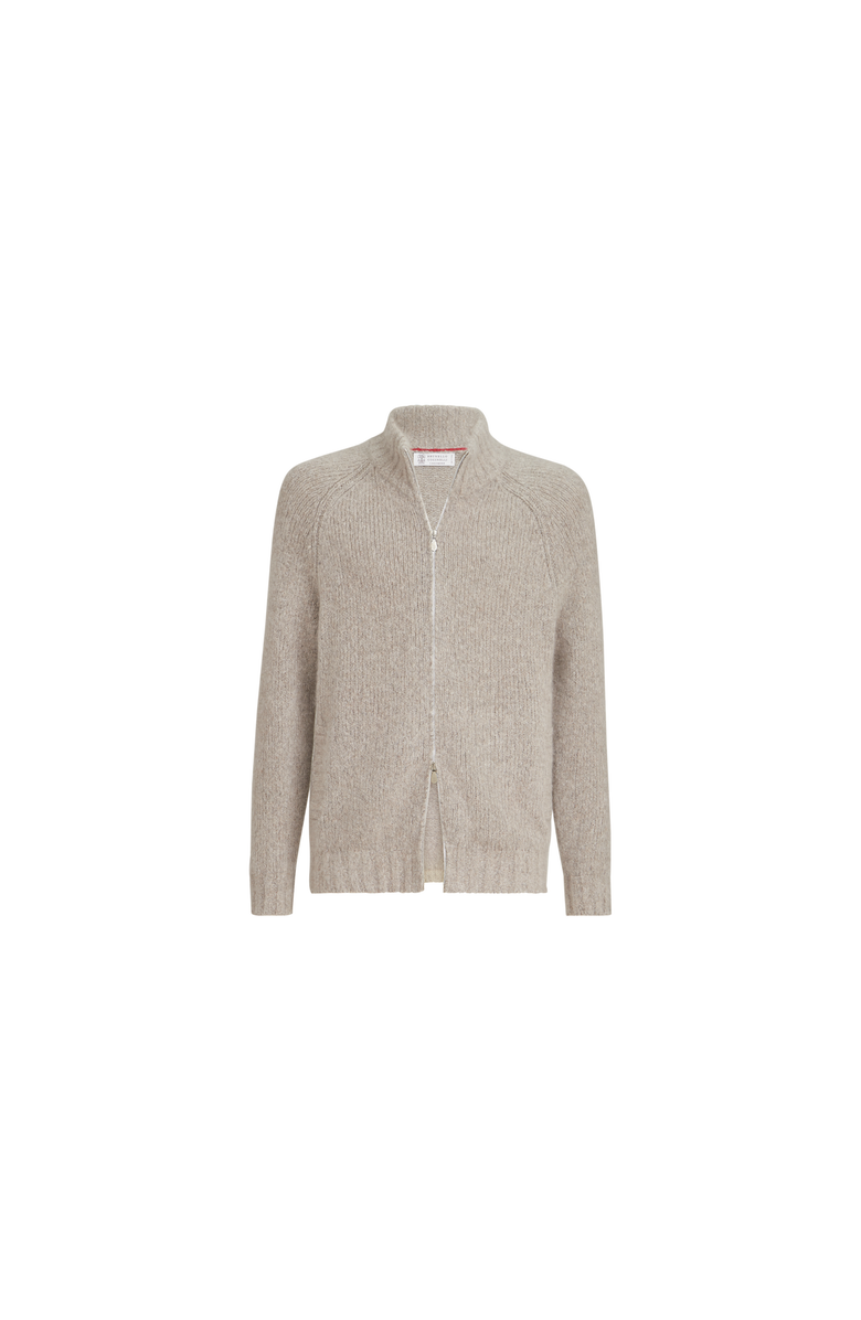 Brunello Cucinelli Cashmere and silk high-neck cardigan with zipper, Alternate, color, White