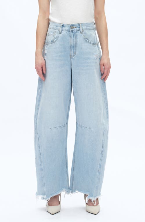 Bayeas Frayed Super High Waist Barrel Jeans In Blue