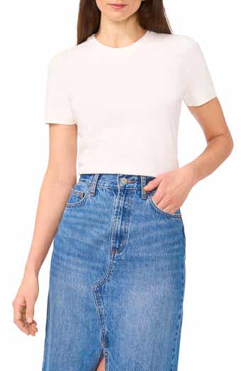 1.STATE Short Sleeve Cotton Sweater Top