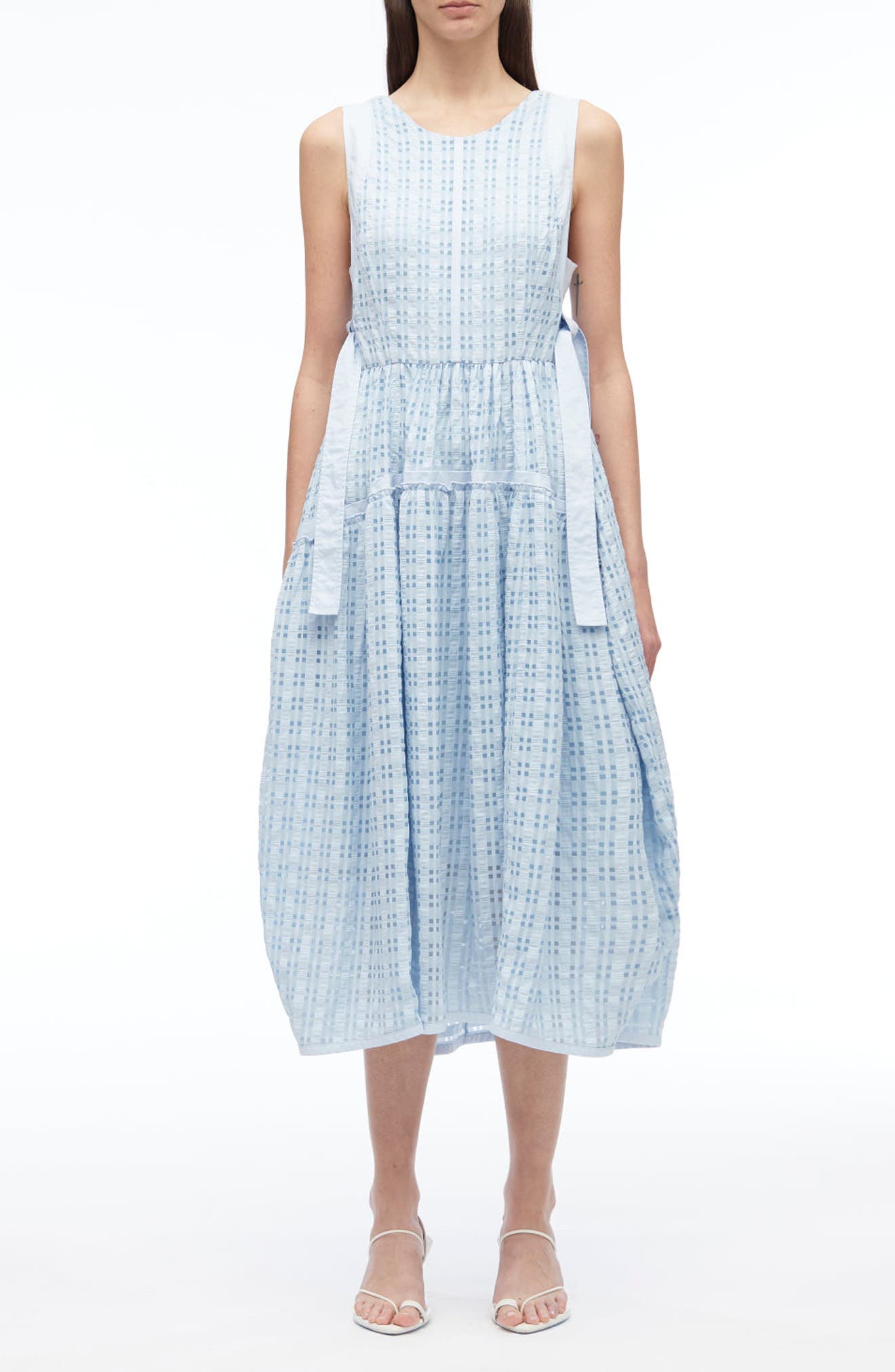 Check Taffeta Sleeveless Midi Dress