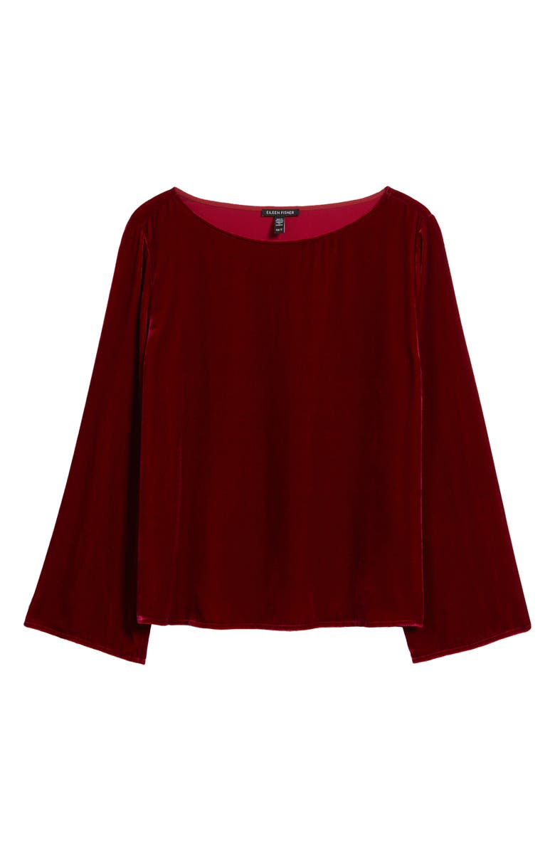Eileen Fisher Ballet Neck Flare Sleeve Velvet Top, Alternate, color, Ruby