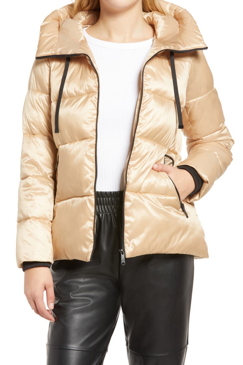 Iridescent Water Repellent Hooded Puffer Jacket, Main, color, CASHMERE BEIGE