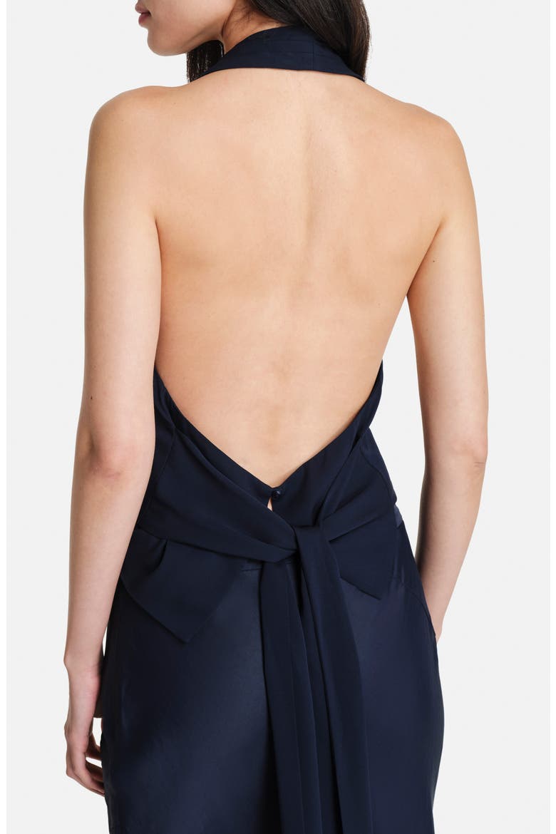 Wrapped Up Stretch Silk Plunge Halter Top, Alternate, color, MIDNIGHT