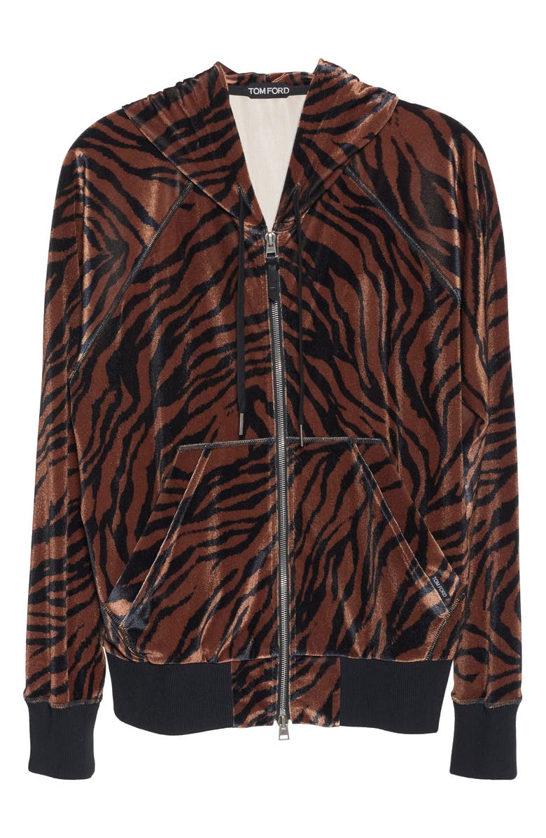 TOM FORD Zebra Print Velour Zip Hoodie, Alternate, color, 