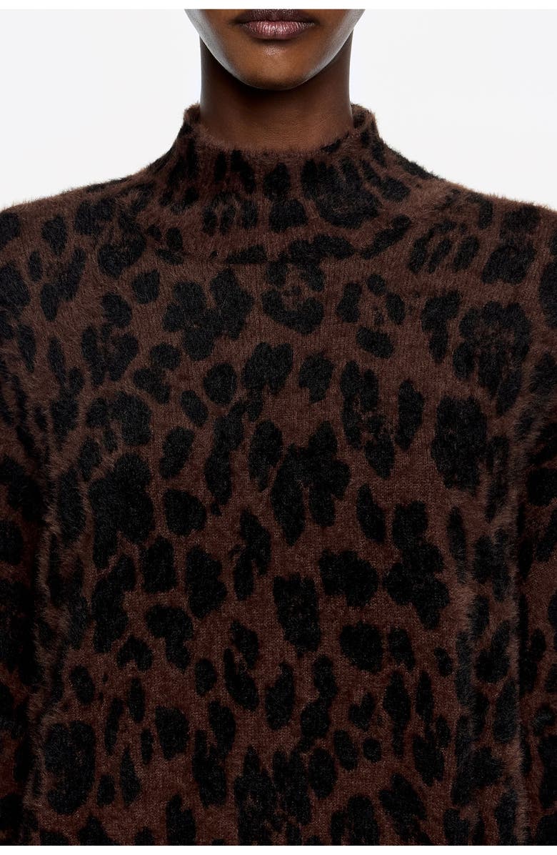 Bimba y Lola Leopard Big Fur High Neck Sweater, Alternate, color, Leopard Big Dark Brown