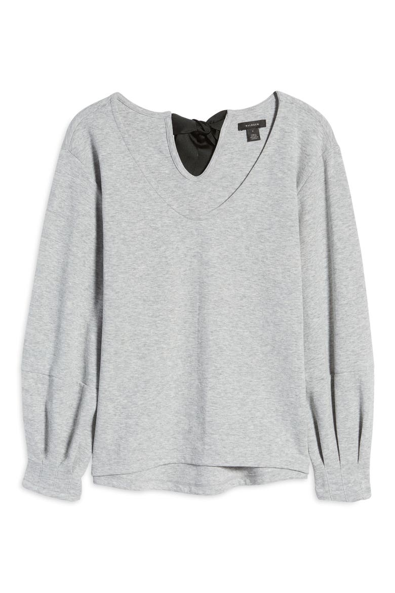 Bow Back V-Neck Sweatshirt, Alternate, color, GREY HEATHER