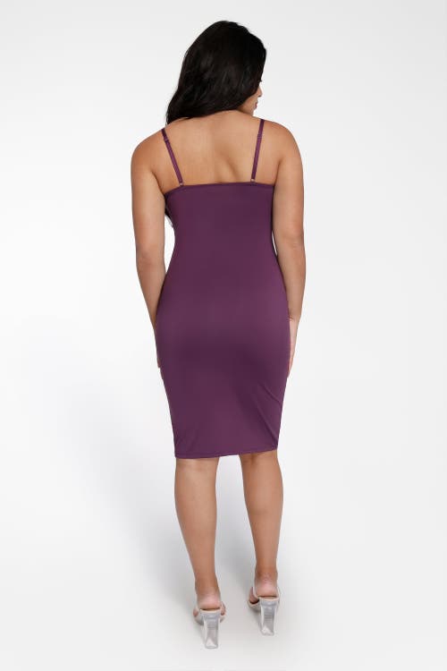 Popilush Shapewear Mesh Corset Panel Built-in Sculpting Midi Dress In Plum