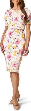 Adrianna Papell Floral Jacquard Bow Front Sheath Dress