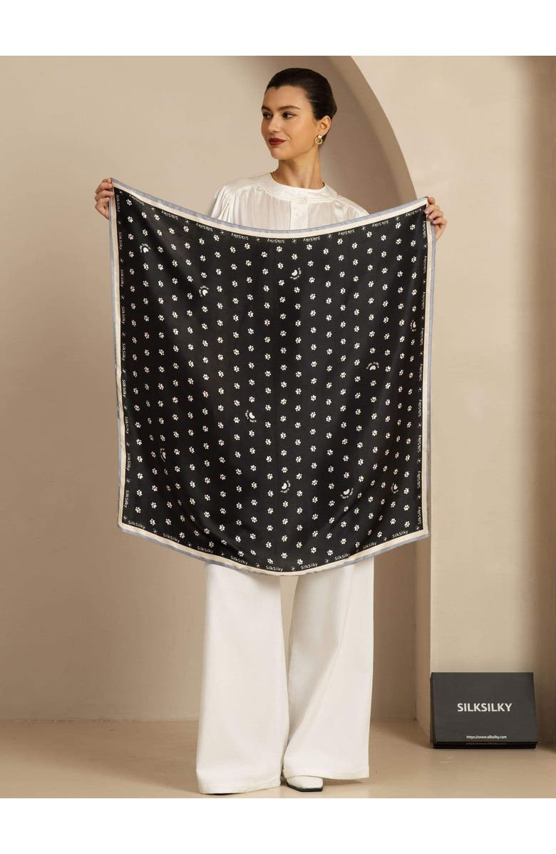 SILKSILKY Pure Silk Paw Print Square Scarf, Alternate, color, Black