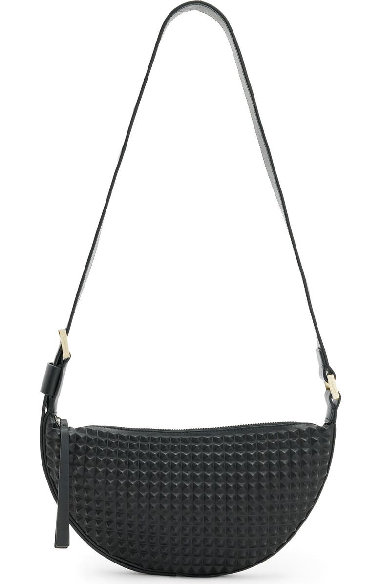 AllSaints Half Moon Studded Leather Crossbody Bag, Main, color,