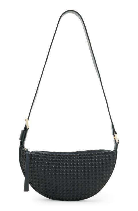 Half Moon Studded Leather Crossbody Bag