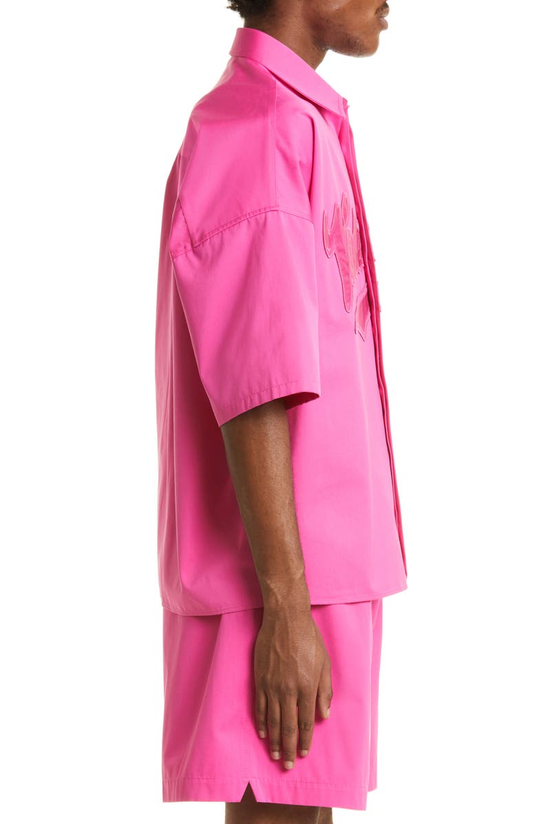 Valentino Garavani Embroidered Logo Short Sleeve Button-Up Shirt, Alternate, color, 