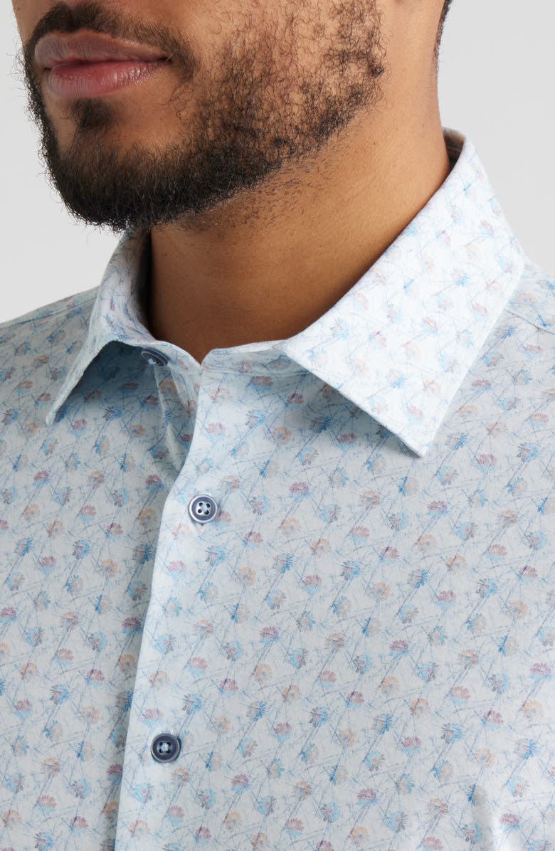 Bugatchi Miles OoohCotton<sup>®</sup> Floral Short Sleeve Button-Up Shirt, Alternate, color, Vista Blue