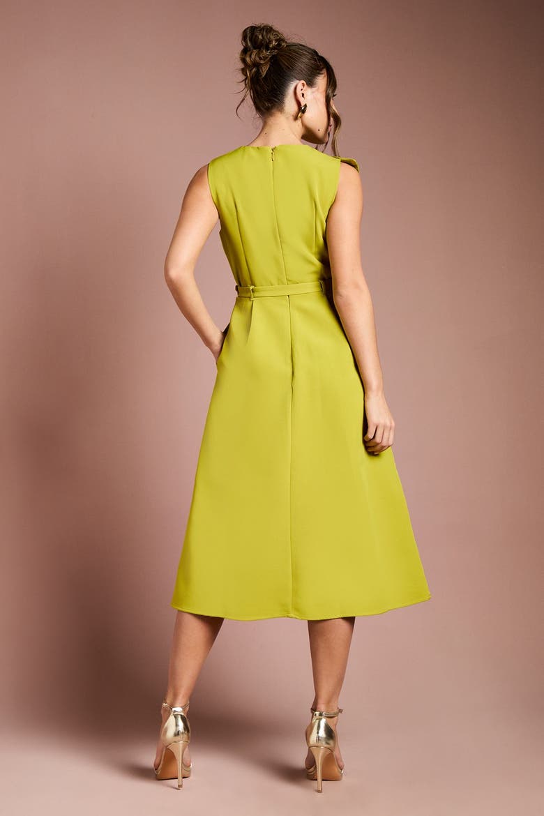 Bow Crepe Belted Midi Dress, Alternate, color, Acid Lime