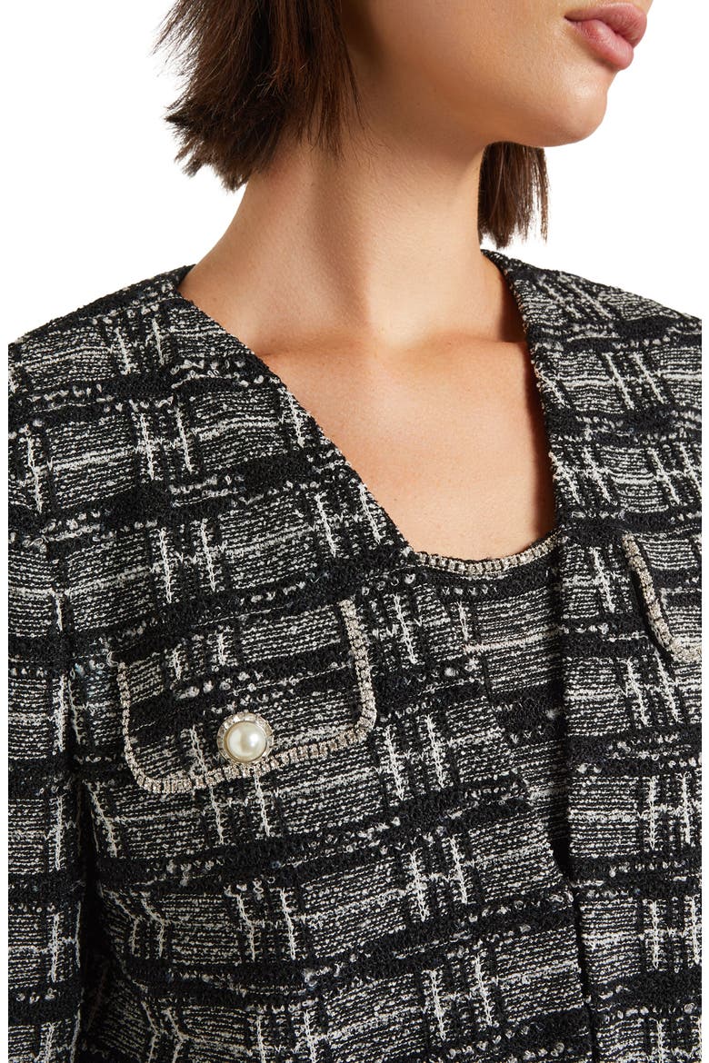 Rhinestone Accent Fringed Tweed Jacket, Alternate, color, BLACK/ NEW IVORY