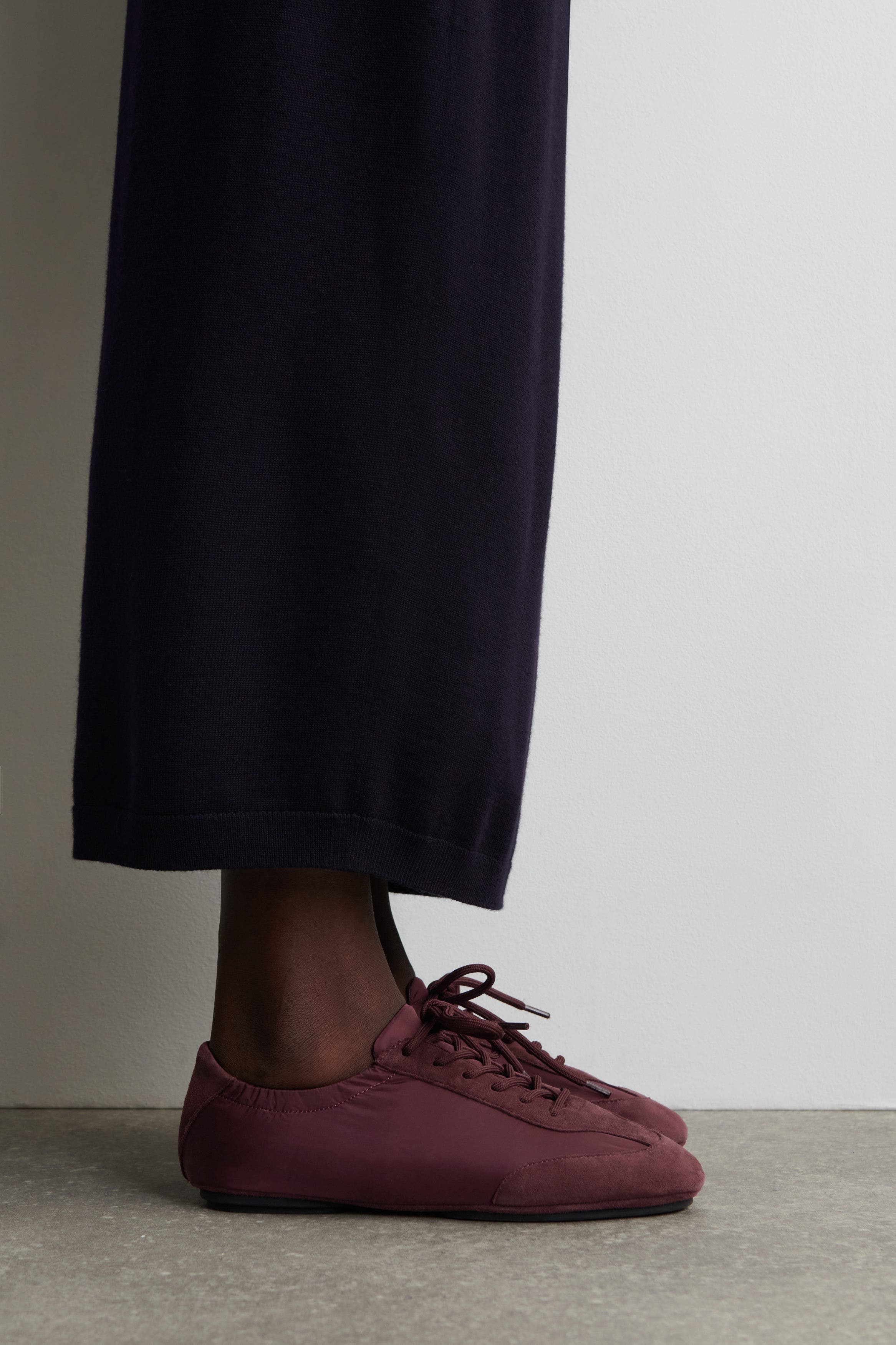 COS Suede-Nylon Ballet Sneakers, Alternate, color, Bordeaux