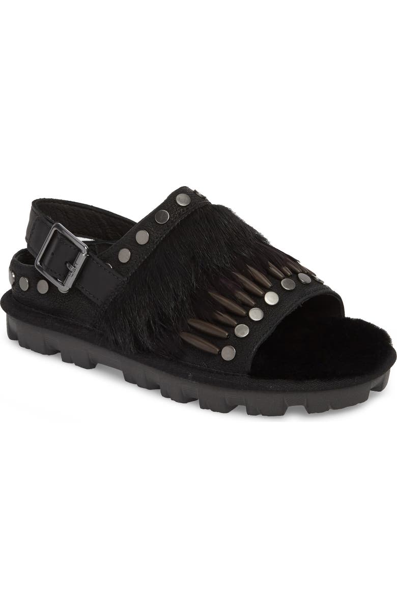 UGG<sup>®</sup> Biker Chic Genuine Shearling & Feather Sandal, Main, color,