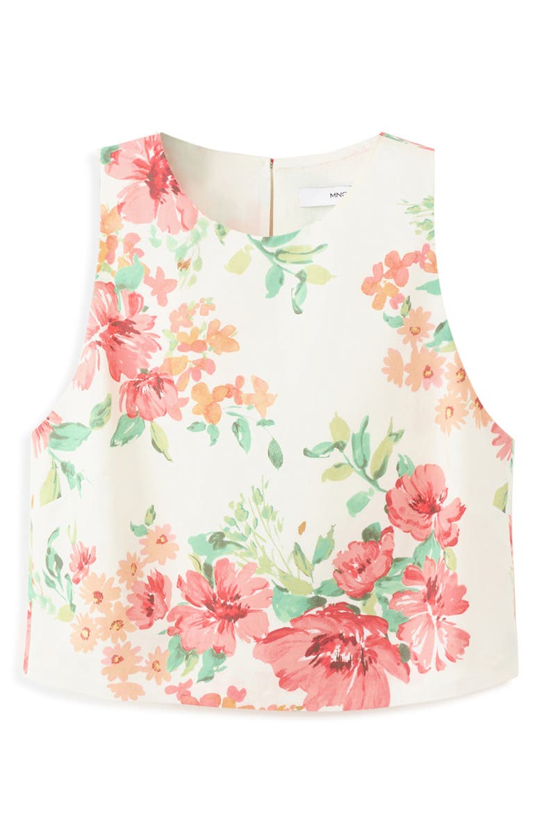 MANGO Floral Cotton Crop Tank, Alternate, color, Off White