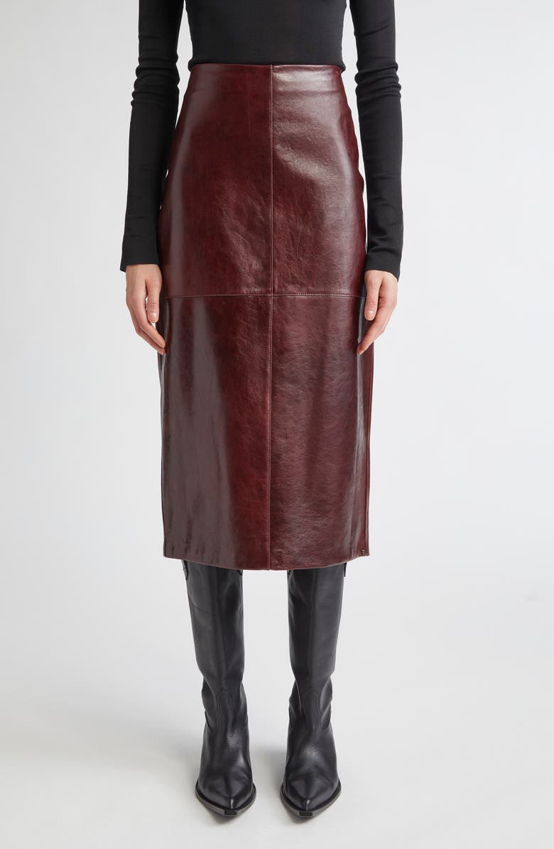 SPORTMAX Afa Lambskin Leather Midi Skirt, Main, color, Bordeaux
