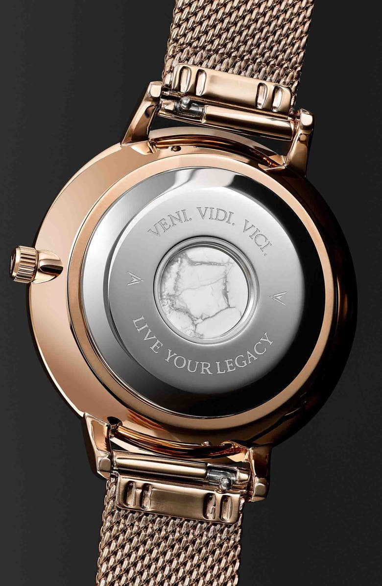 Vincero Eros Petite Leather Strap Watch, 33mm, Alternate, color, Rose Gold/ Taupe