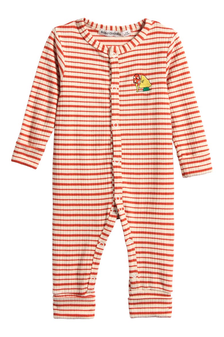 Mush Monsters Long Sleeve Striped Romper, Main, color, OFF WHITE