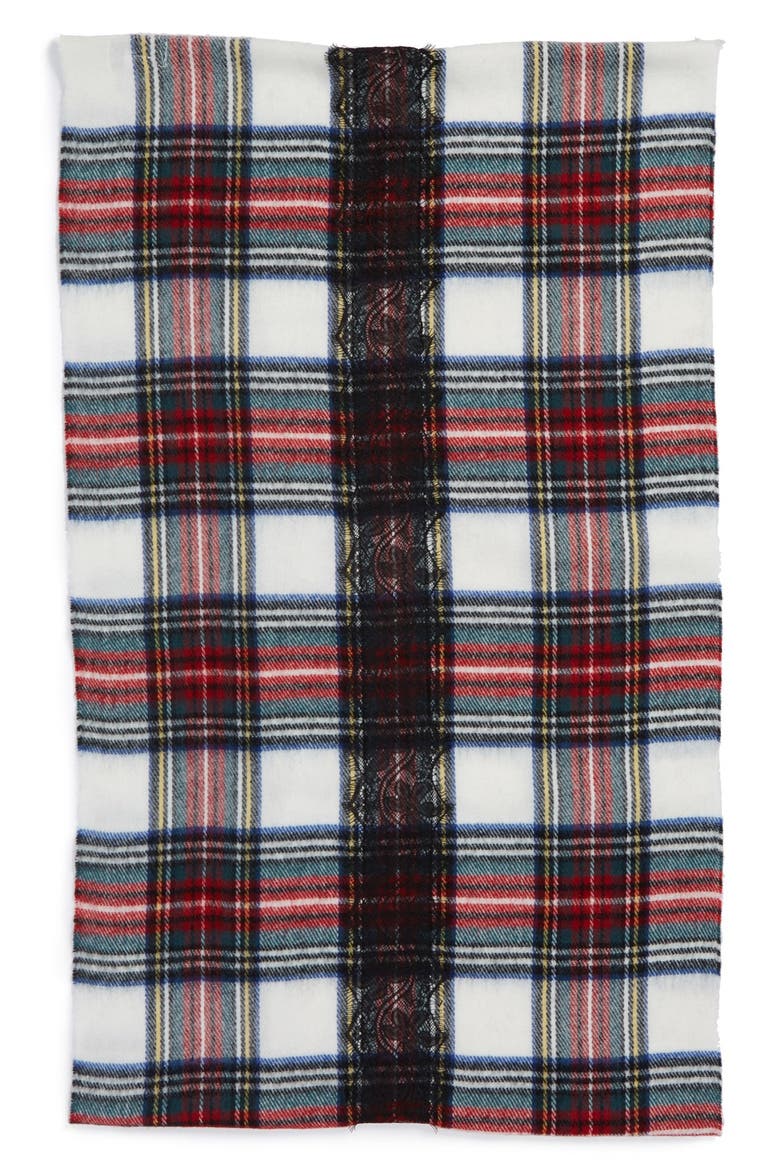 Plaid Lace Infinity Scarf, Alternate, color, IVORY