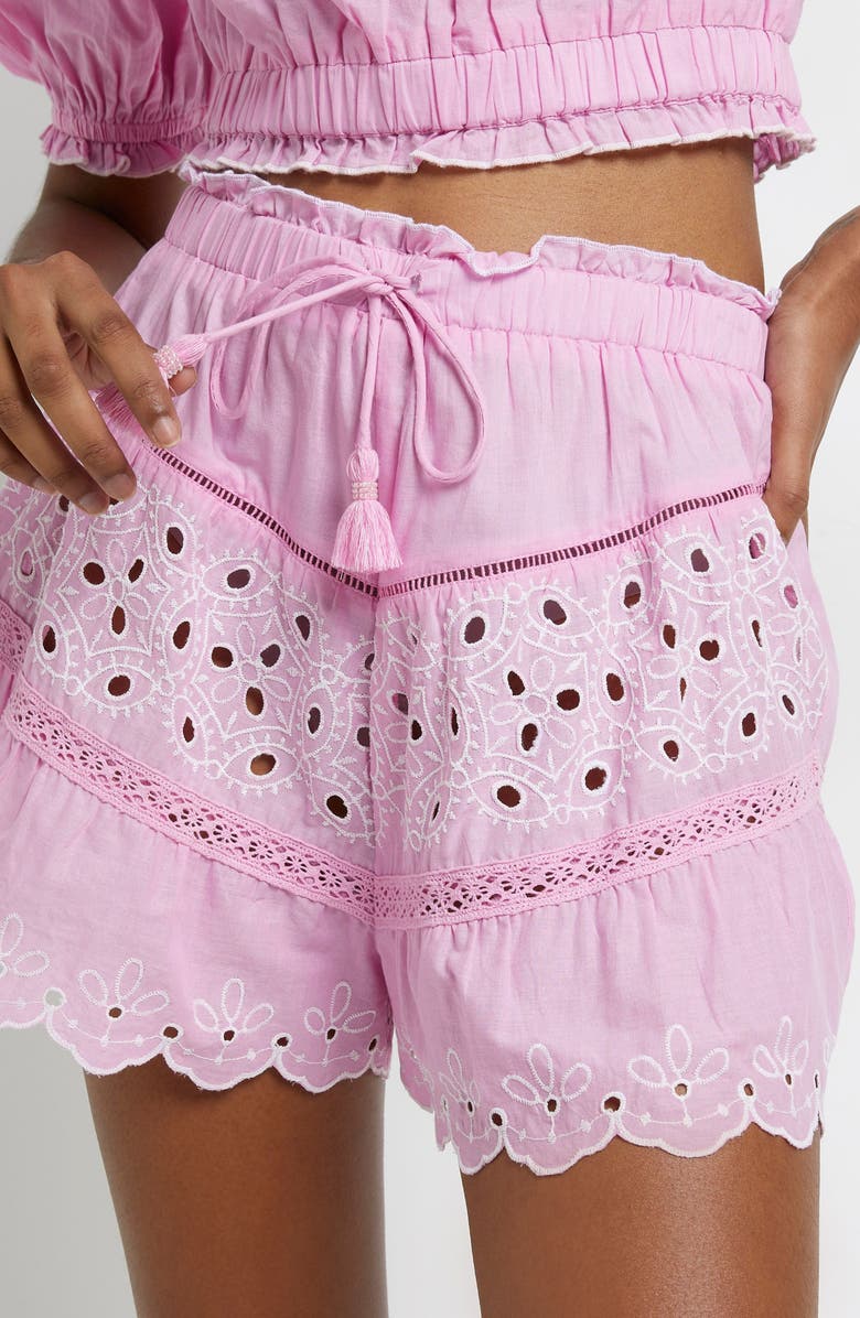 River Island Beach Eyelet Embroidery Cotton Shorts, Alternate, color, 
