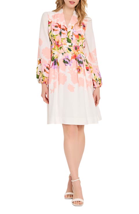 Belted Print Long Sleeve Dress