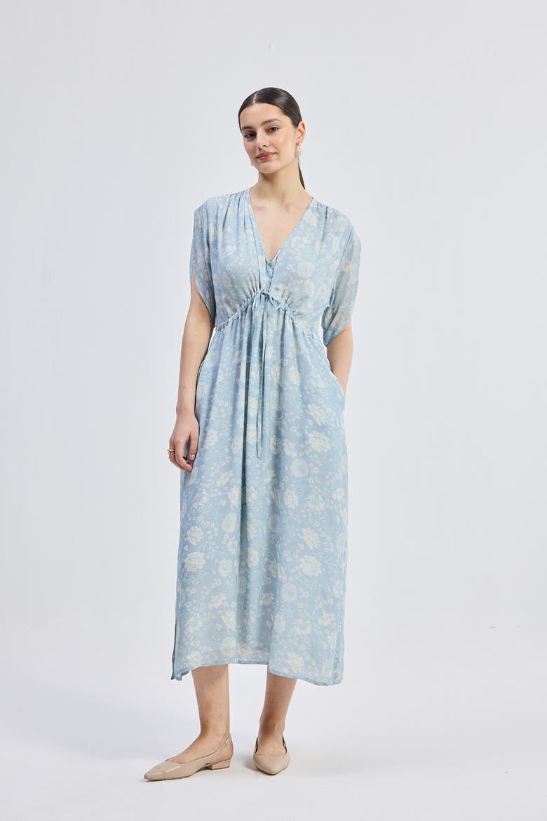 Maxi Gathered Dress in Blue Florals, Alternate, color, Floral Whispers