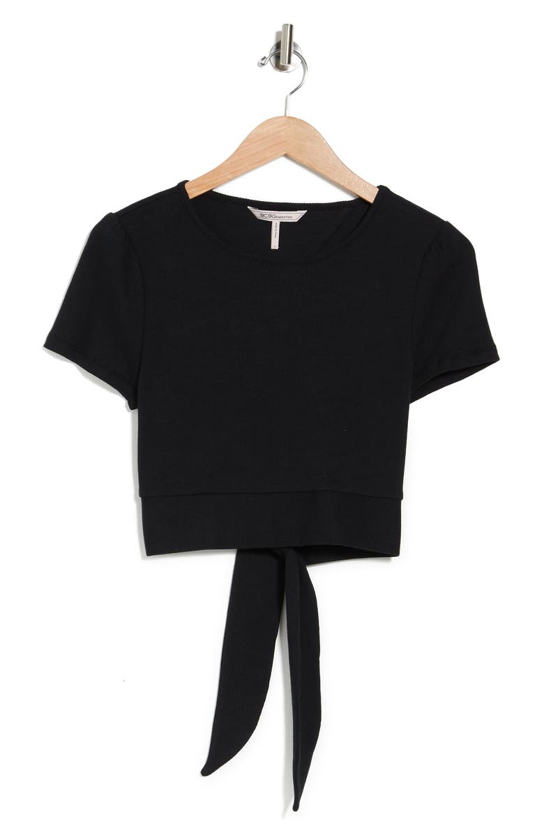 BCBGeneration Ribbed Tie Back Crop Top, Alternate, color, 