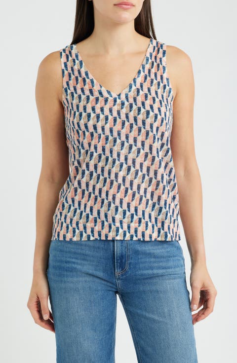 Print Ramie Blend Sweater Tank
