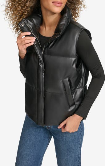 Faux Leather Puffer Vest