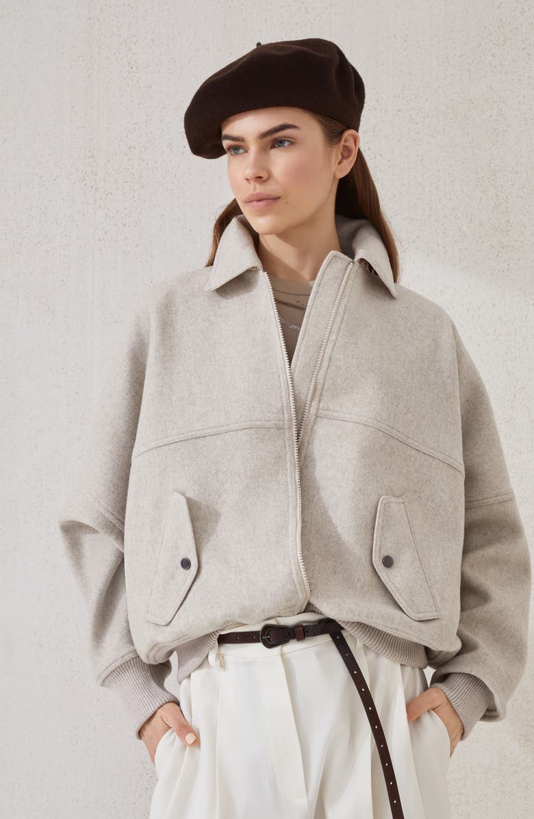 Brunello Cucinelli Double fabric bomber jacket, Alternate, color, Cool Beige