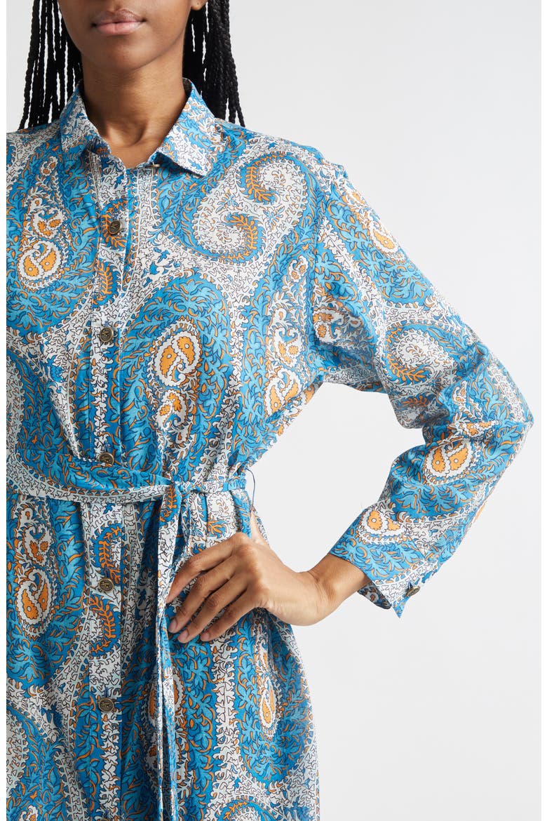 Paisley Print Belted Long Sleeve Cotton Shirtdress, Alternate, color, PRINT ON WHITE BASE
