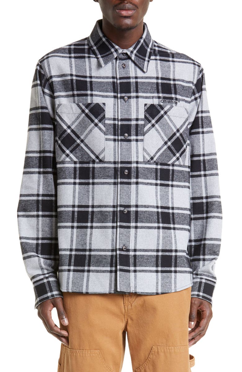 Off-White Outline Arrows Plaid Flannel Shirt, Main, color,