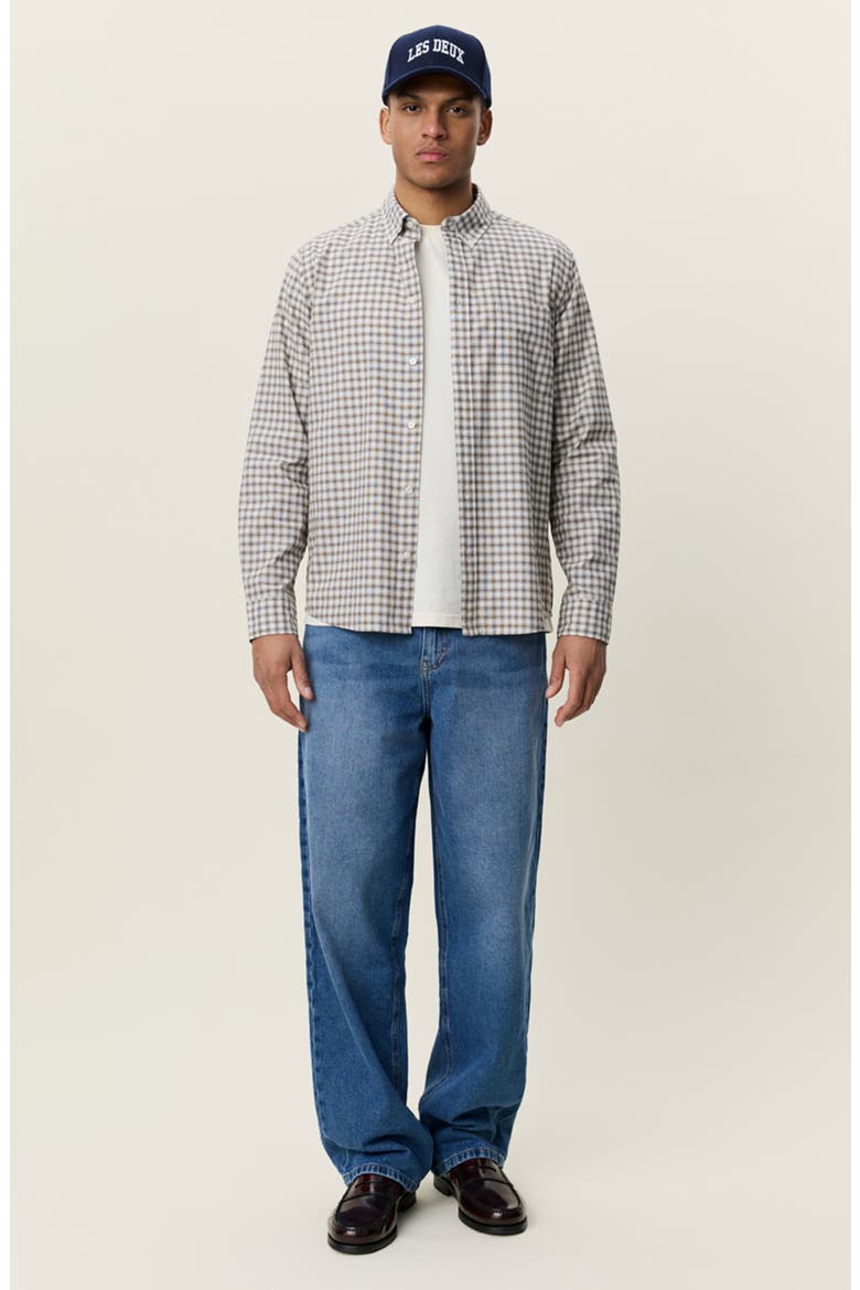 Check Long Sleeve Cotton Button-Down Shirt, Alternate, color, SHOPPING BAG BROWN