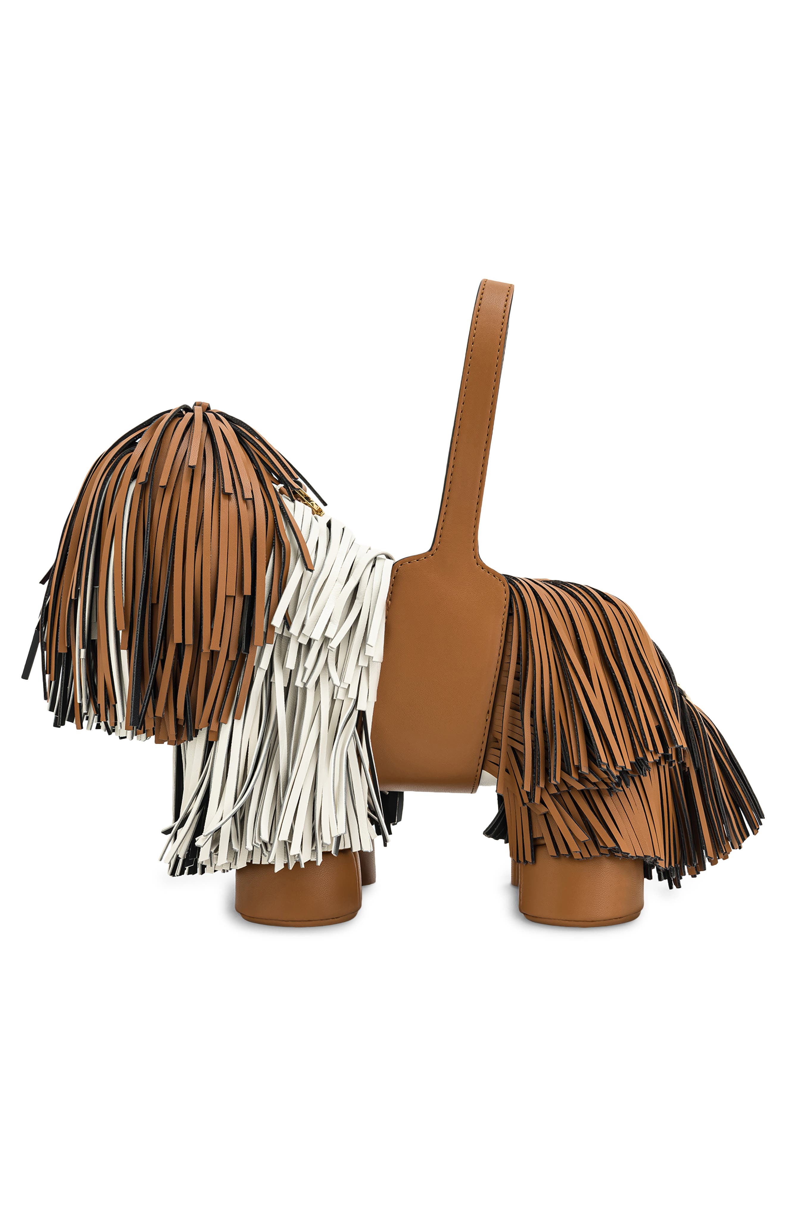 JW PEI Nita Puppy Shape Fringed Faux Leather Handbag, Alternate, color, Brown