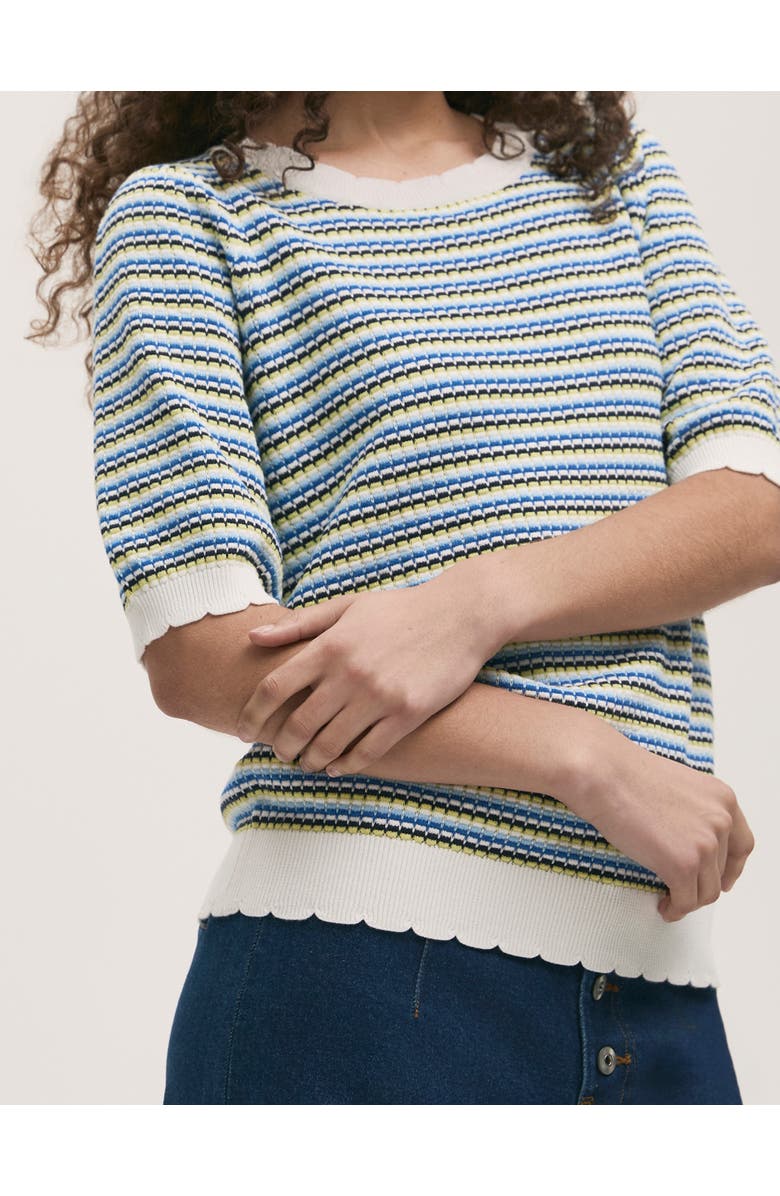Finery London Rita Knitted Striped Short Sleeve Top, Alternate, color, Blue Stripe