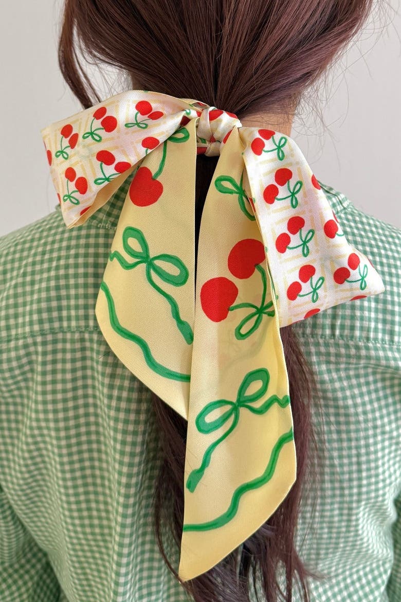Cherry Twilly Ribbon Scarf, Alternate, color, Red