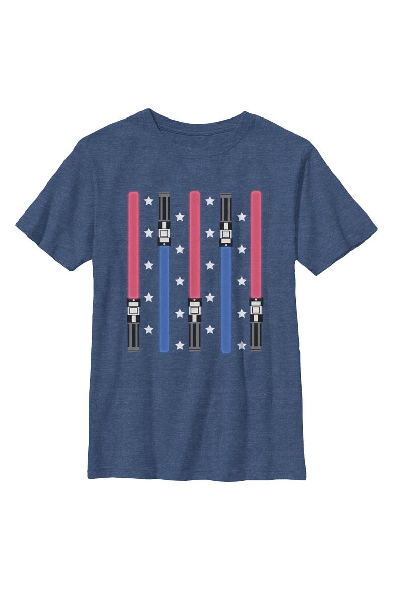 Boy's Star Wars Festive Lightsabers  Graphic T-Shirt, Main, color, Navy Blue Heather